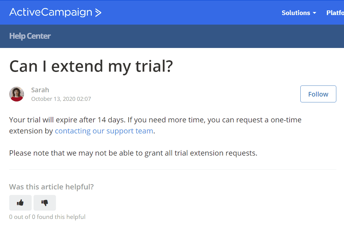 ActiveCampaign trial extension