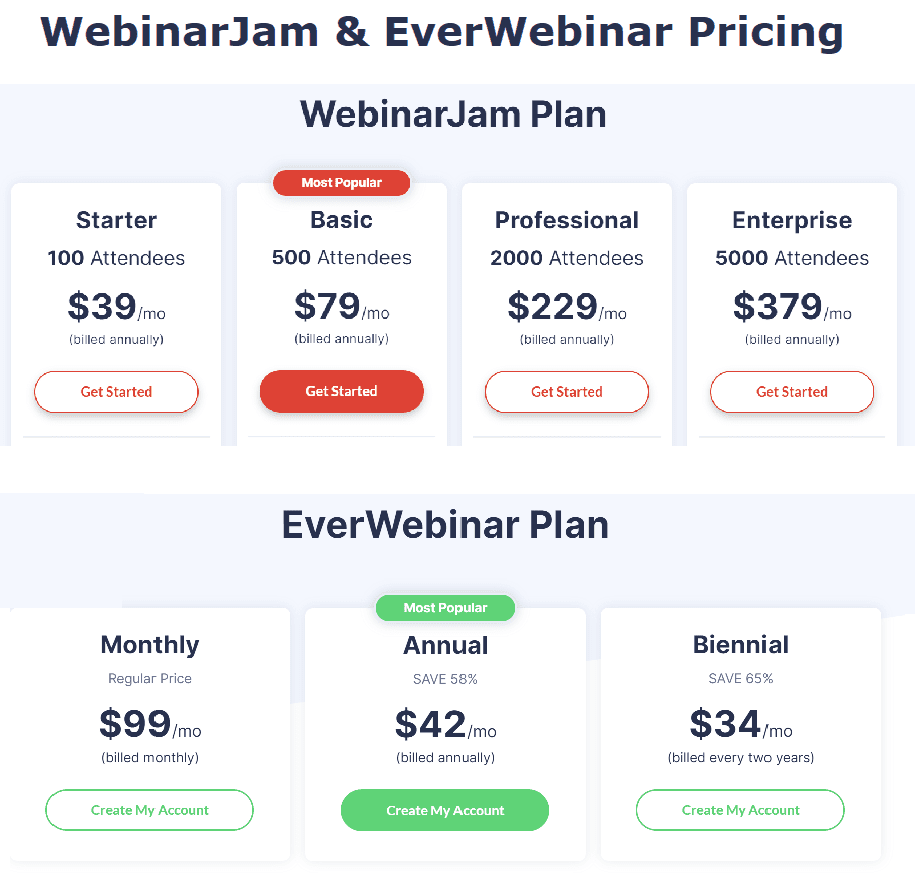 WebinarJam and EverWebinar Pricing