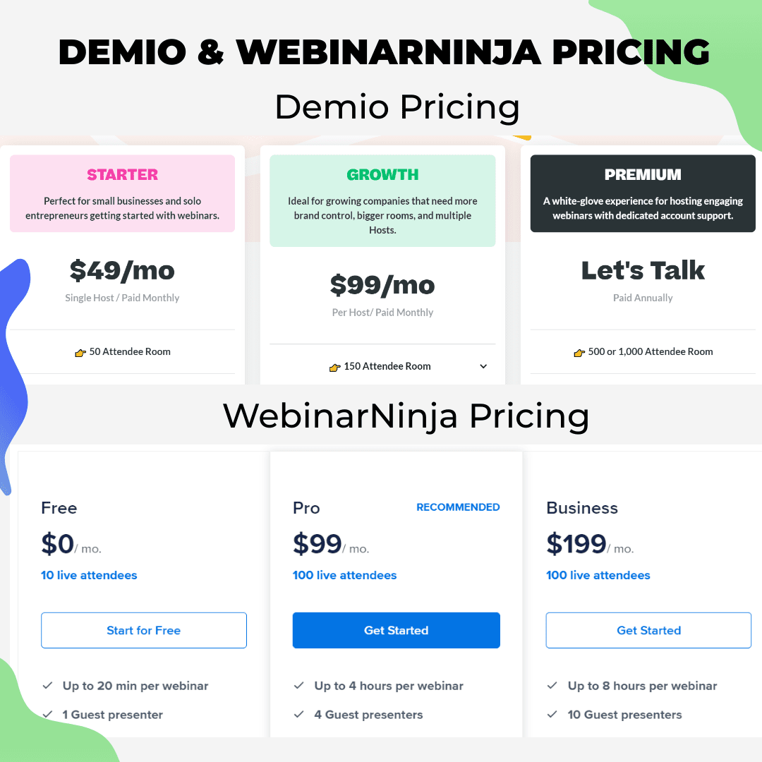 Demio and WebinarNinja Pricing