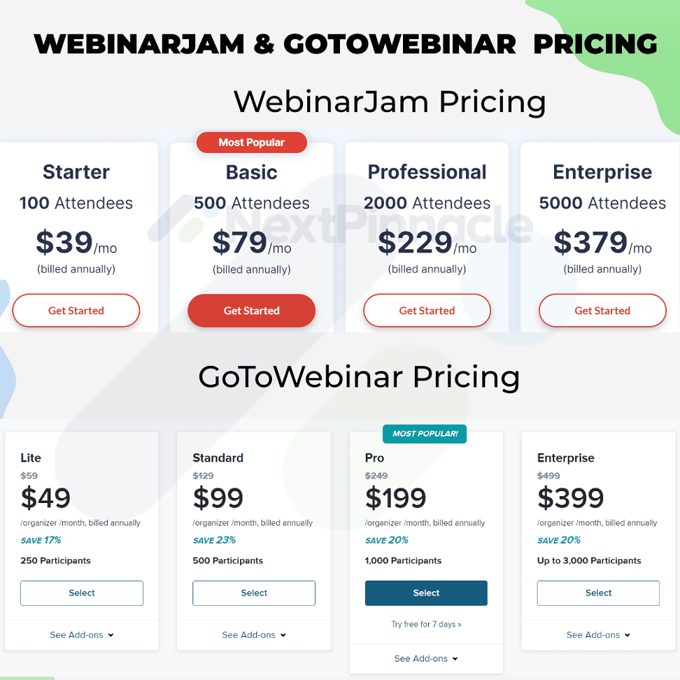 WebinarJam and GoToWebinar Pricing